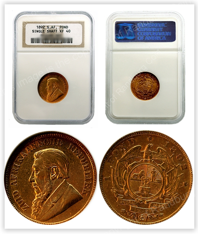 1892_Gold_ZAR_Pond_Single_Shaft_XF_40_Grade_and_Slabbed