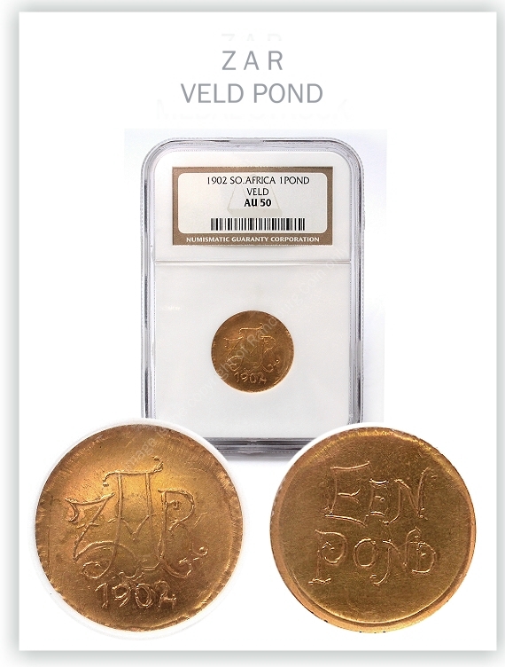 1902 Z A R Gold Veld Pond AU50 Slabbed a