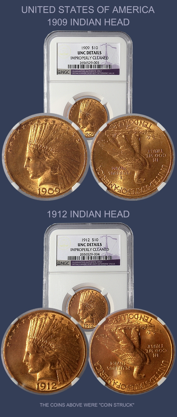 1909_and_1912_10_Dollar_Gold_Coin_Graded_Unc_Details