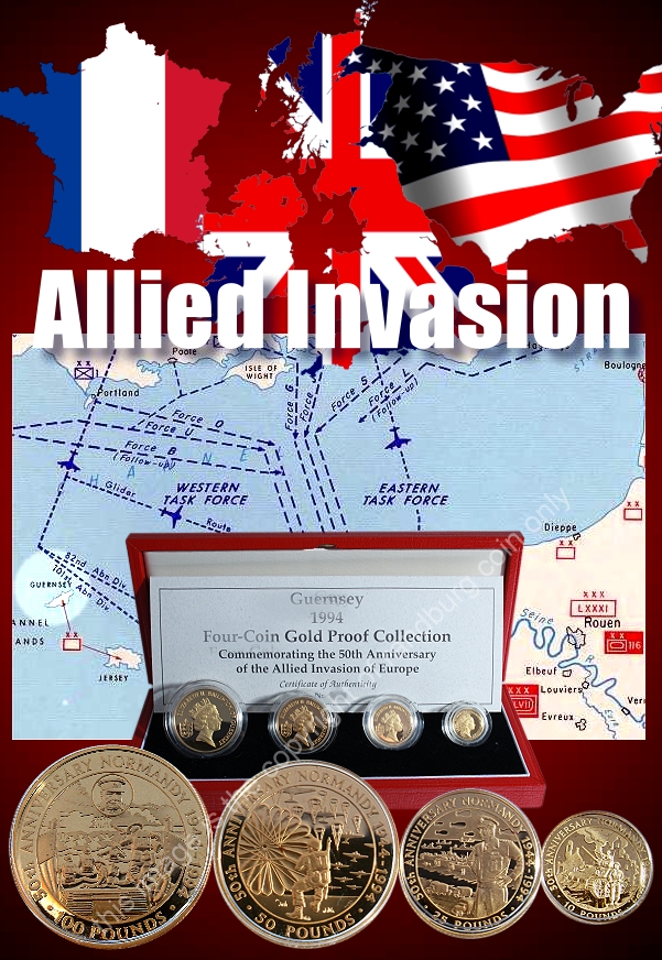 1994 4 Coin Gold Proof Collection 50th Anni Dday Invasion Guernsey