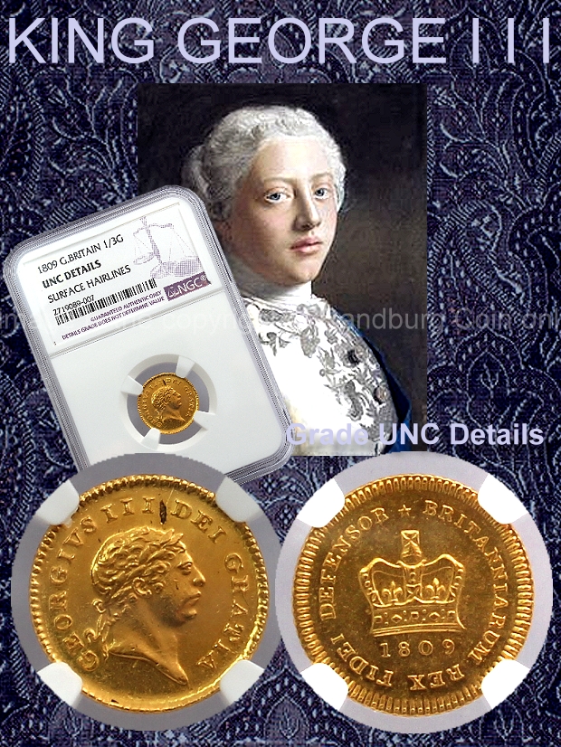 1809 Gold Great Britain Third Guinea Grade UNC Details George III