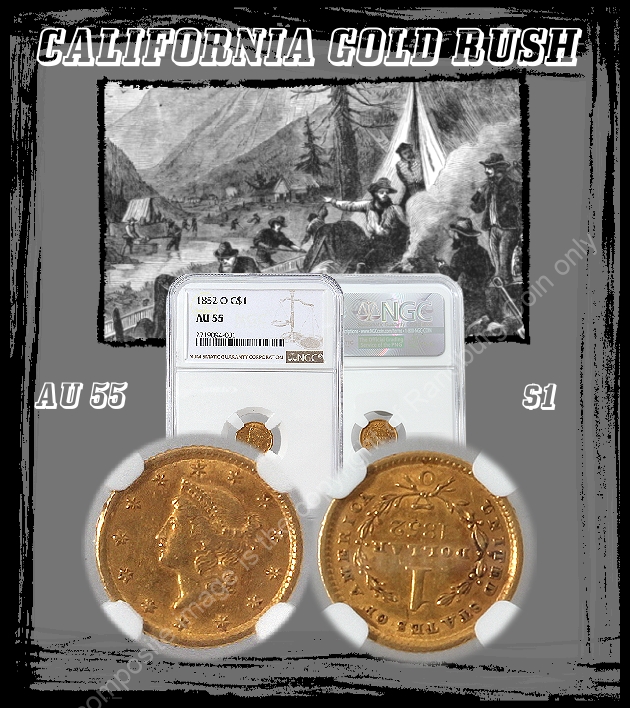 1852 Gold Dollar AU 55 NGC Slabbed