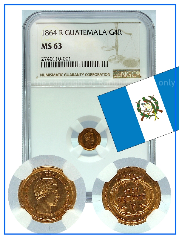 1864 Gold MS63 Guatemala G4R