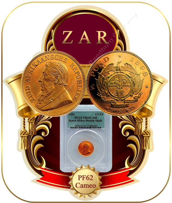 1892 Gold Half Pond ZAR Double Shaft Graded PR62 Cameo