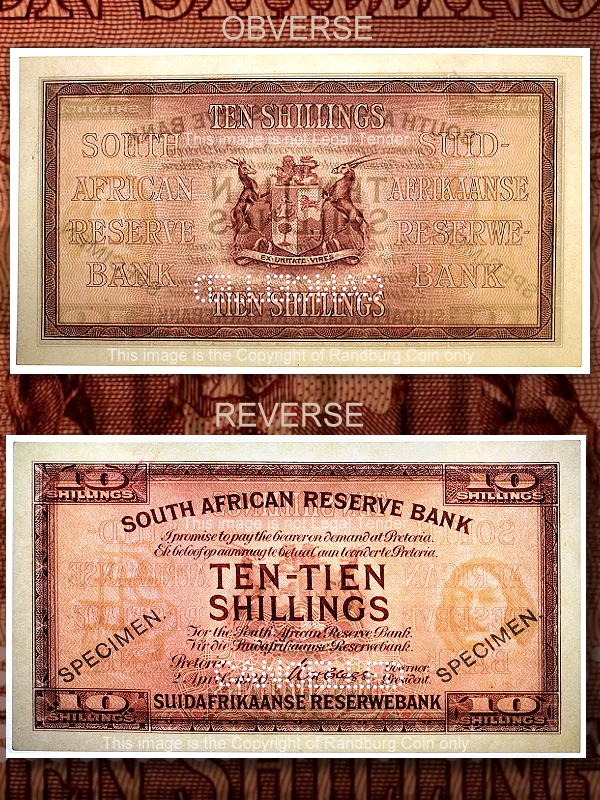 1930 10 Shillings Union Bilingual Specimen Banknote