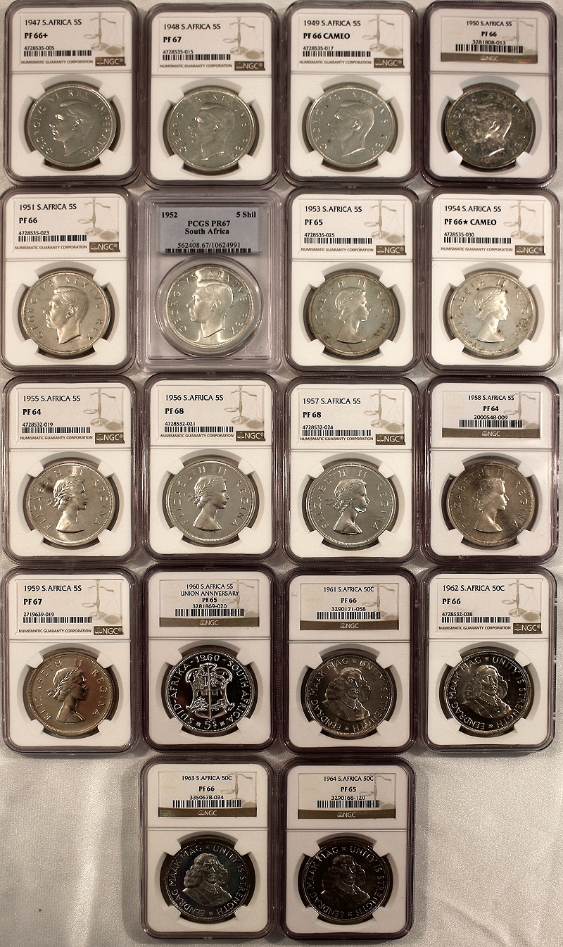 1947 to 1964 5 Shilling Silver Crown Set ob