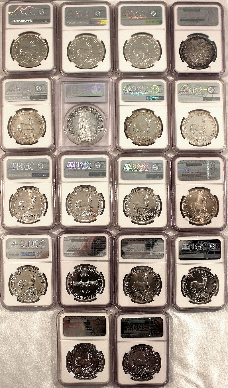 1947 to 1964 5 Shilling Silver Crown Set rev