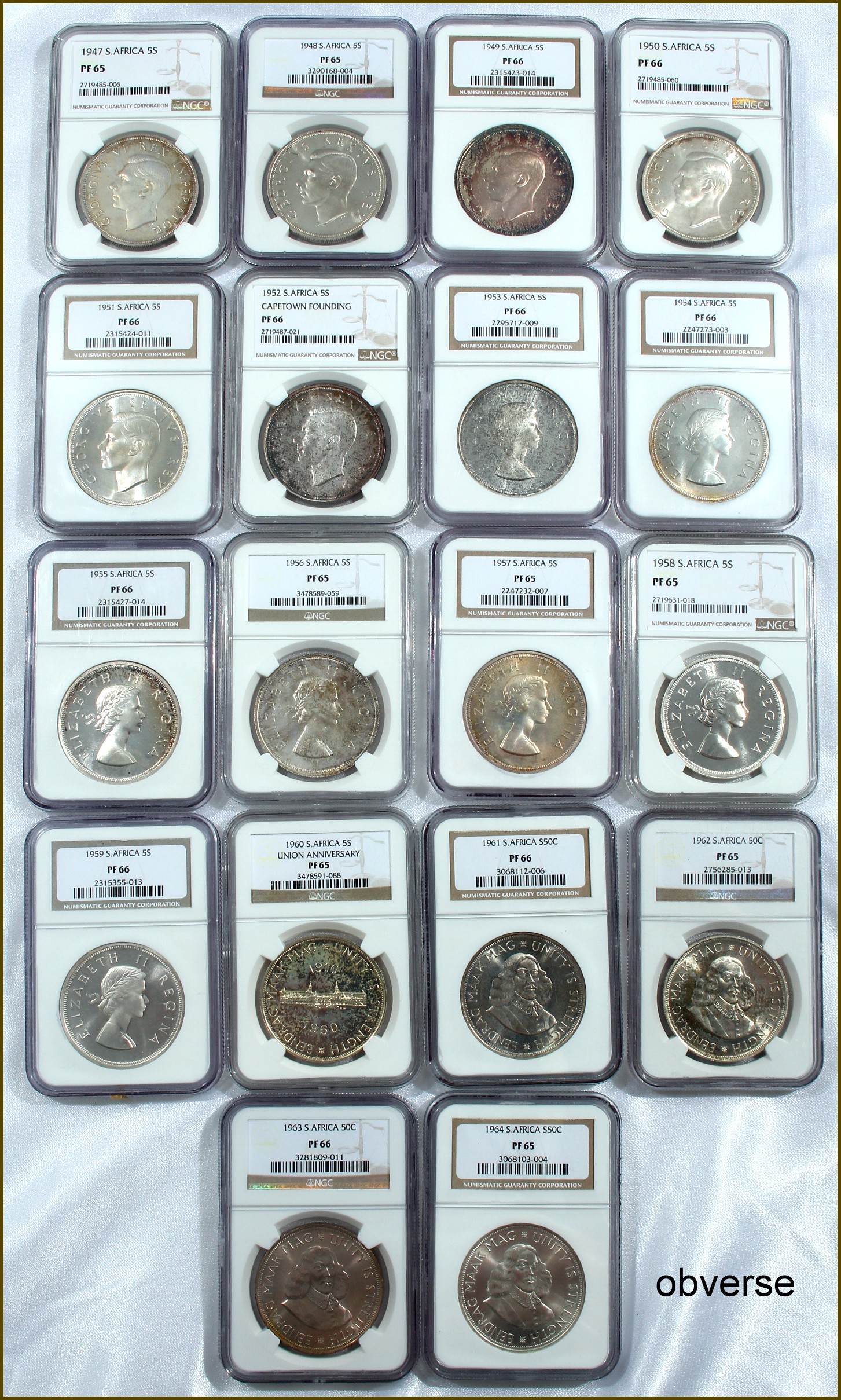 1947 to 1964 Silver 5 Shilling Complete NGC Graded Set ob