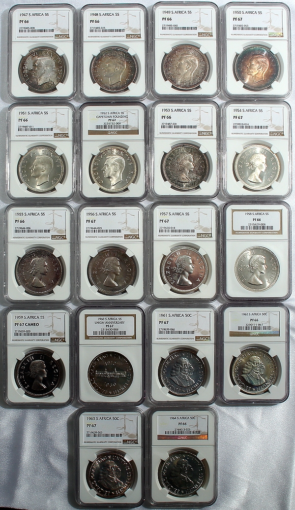 1947 to 1964 Silver 5 Shilling Complete NGC High Grade Set ob