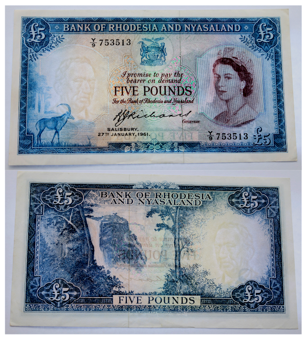 1961 5 Pound Bank Rhodesia and Nyasaland P22b