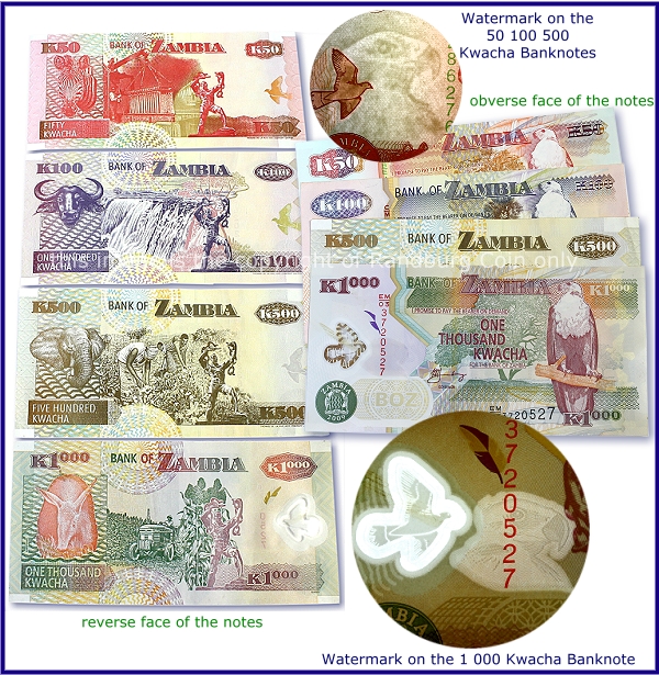 1964 Bank of Zambia 50 100 500 1000 Kwacha Banknote Set