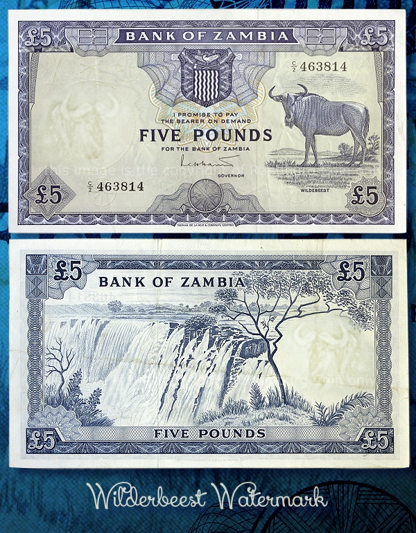 1964 Bank of Zambia Five Pounds Vf to Vf Plus