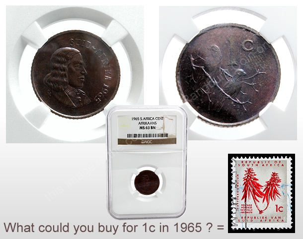 1965 South African 1 Cent Afrikaans MS 63 BN