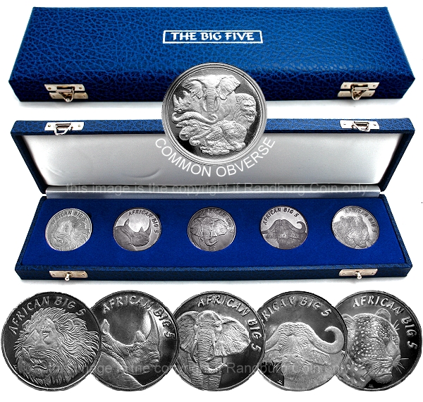 2000 Fine Silver African Big Five Gold Reef City Mint Medallion Set