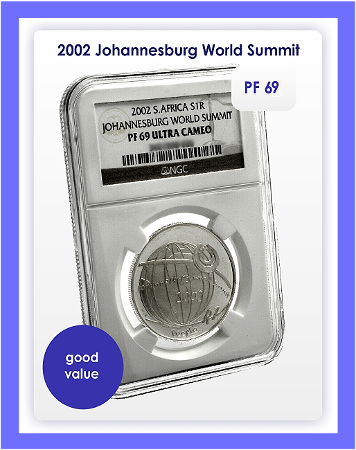 2002 Silver R1 Johannesburg World Summit PF69 Slabbed