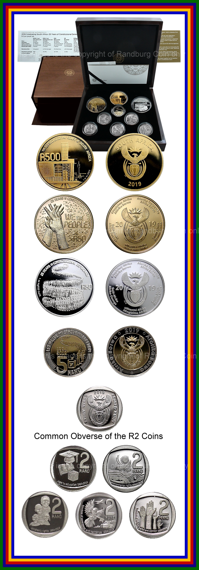 2019 Celebrating South Africa 25Yrs Constitution Democracy 9 Coin Set