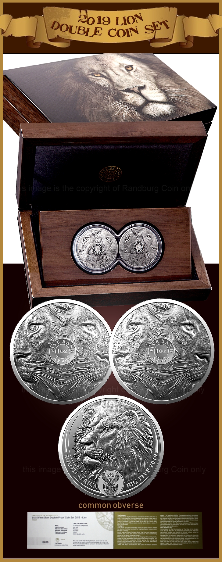 2019 R5 1oz Proof Fine Silver Big Five Double Lion Set