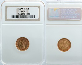 1878 Gold 2.5 Dollar MS61