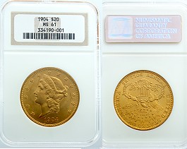 1904 Gold 20 Dollar MS61