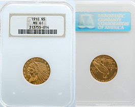 1910 Gold 5 Dollar MS61