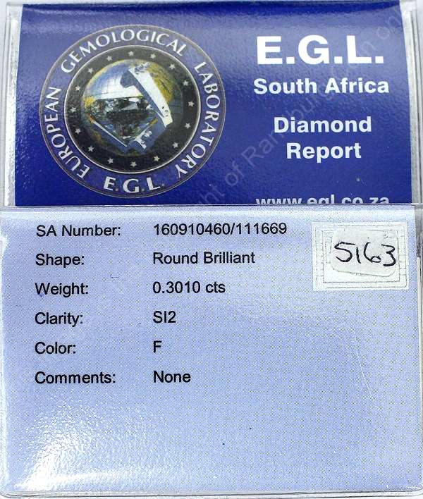 EGL Diamonds Round Brilliant 0.3010ct no5163