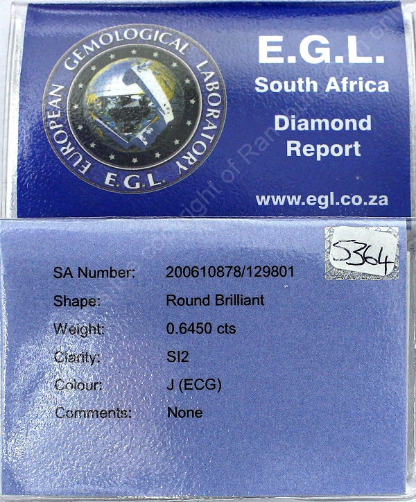 EGL Diamonds Round Brilliant 0.6450ct no5364