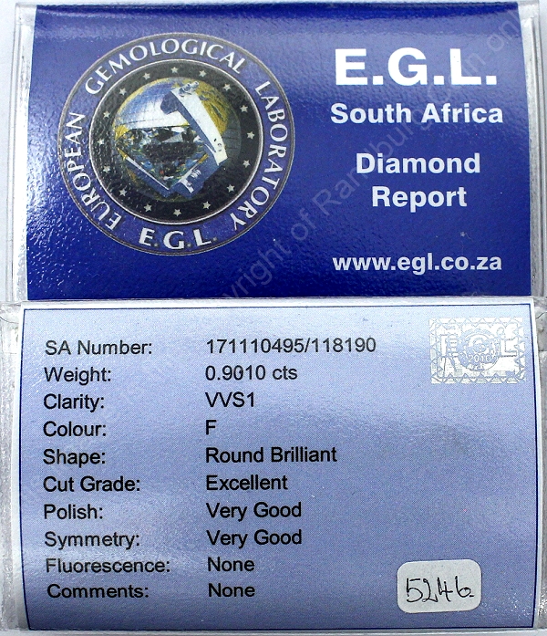 EGL Diamonds Round Brilliant 0.9010ct no5246