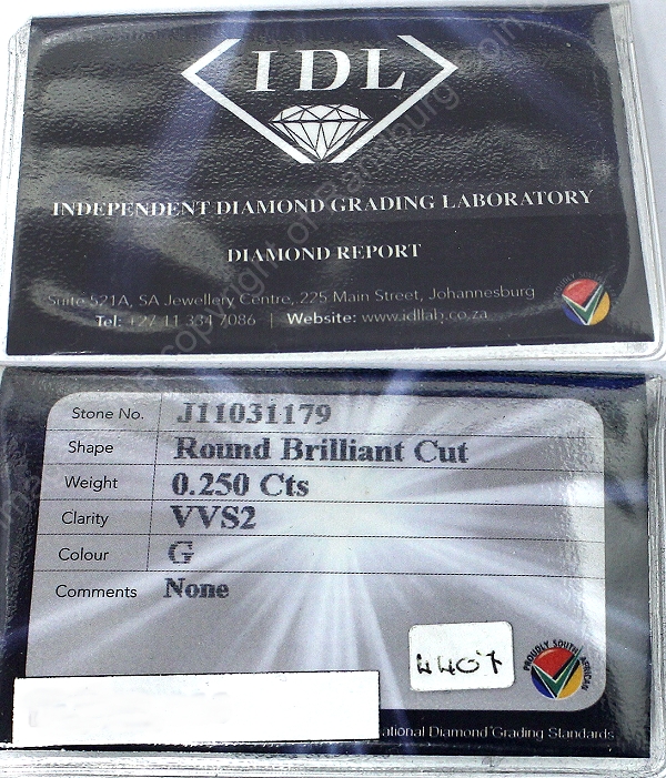 IDL Diamonds Round Brilliant 0.250ct no4407 a