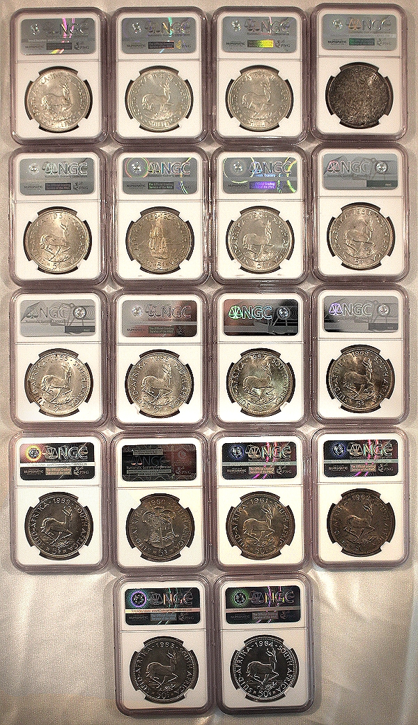 1947 to 1964 Silver 5 Shilling Complete NGC Graded Set a rev