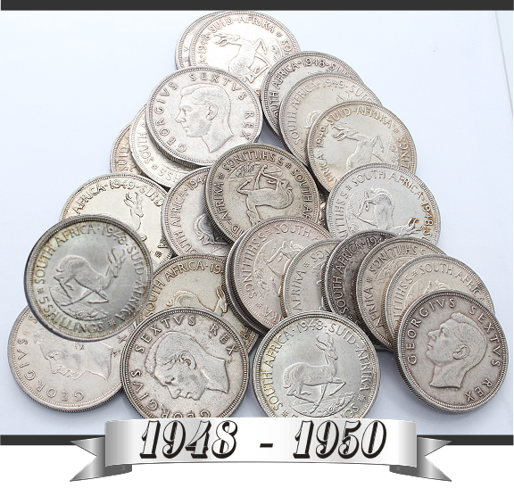 1948 to 1950 South African Union Silver Shillings