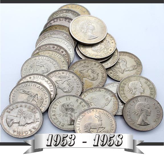 1953 to 1958 South African Union Silver Shillings