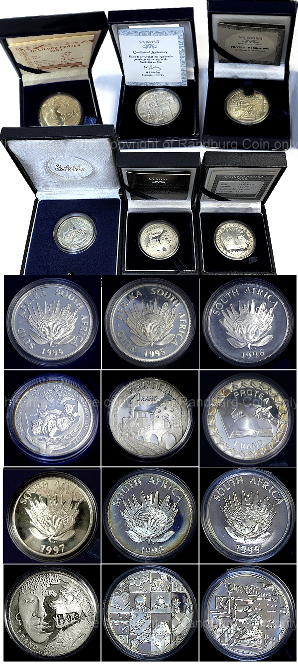 1994 to 1999 R1 Proof Silver Coins