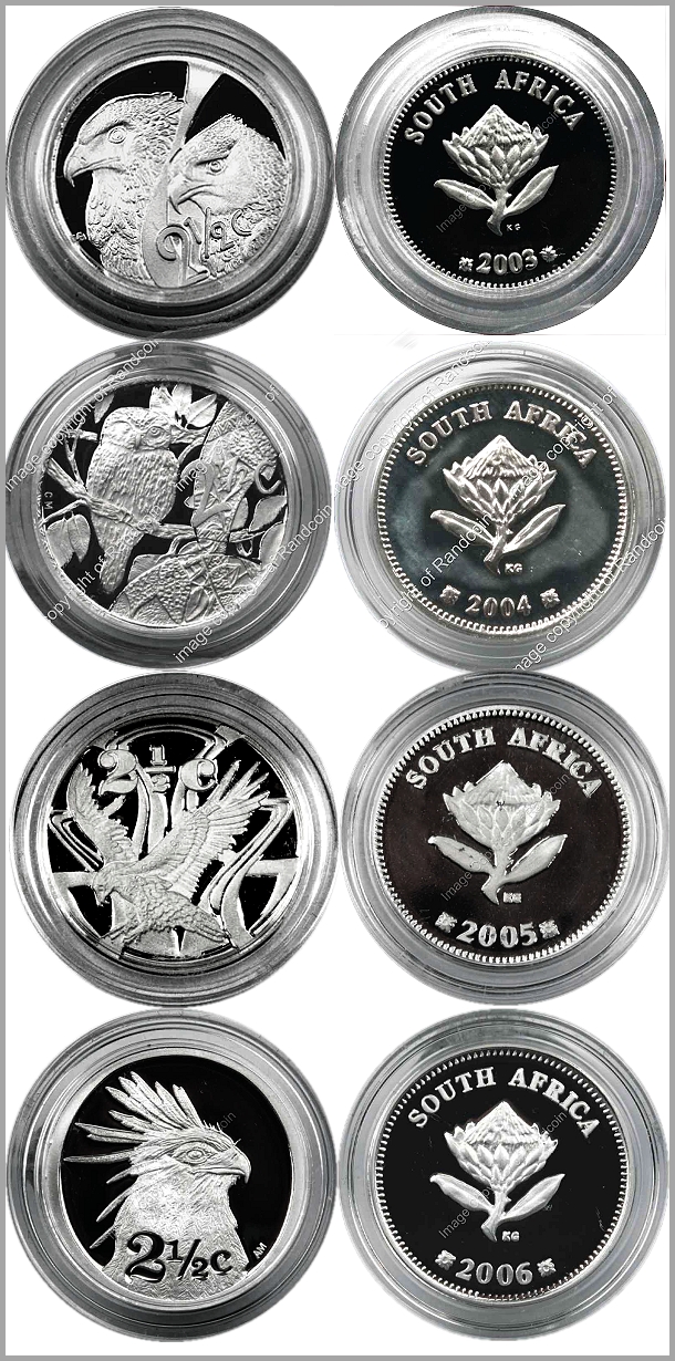 2003 to 2006 SA 2.5 Tickey Silver Proof coins