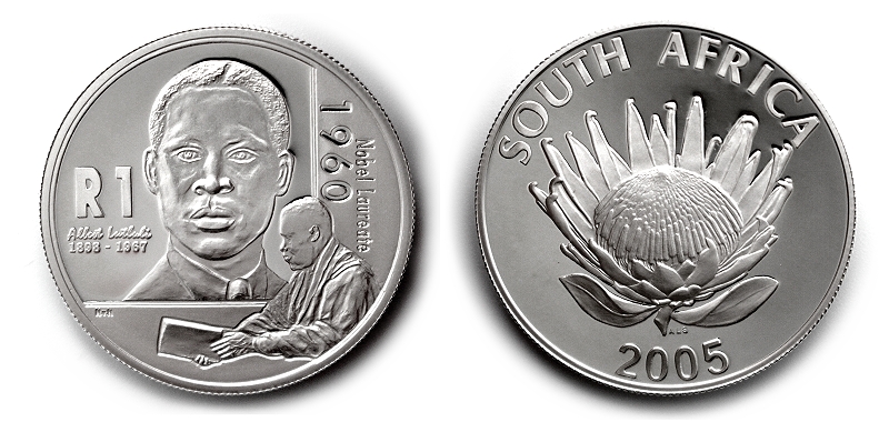 2005 Protea Silver Proof R1 Coin Luthuli Nobel Prize winner coin