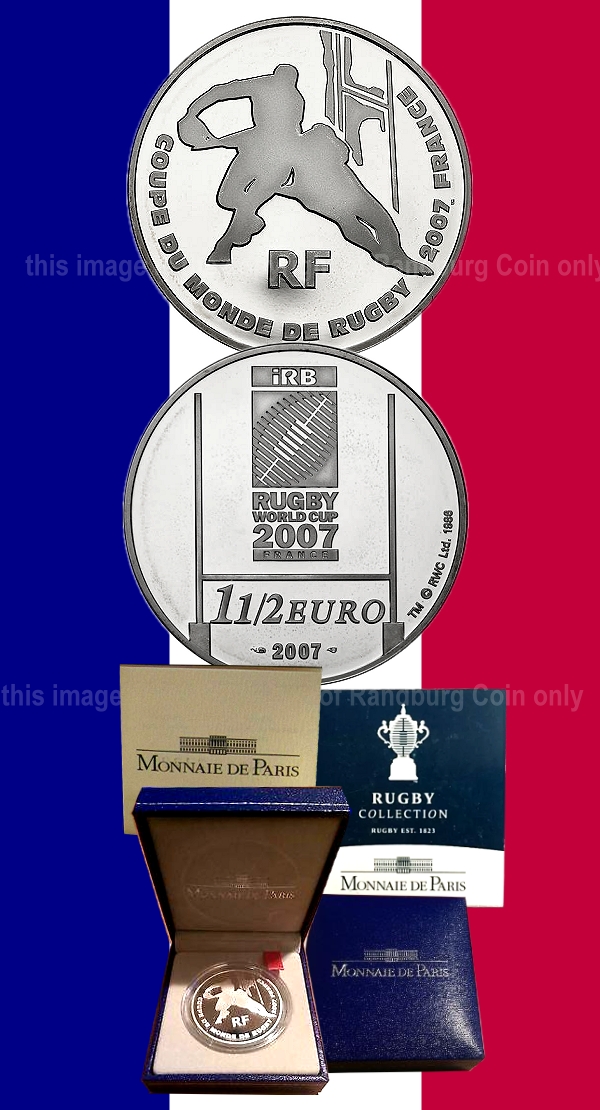 2007 1.5 Euro Silver Proof France Rugby World Cup Official Coin