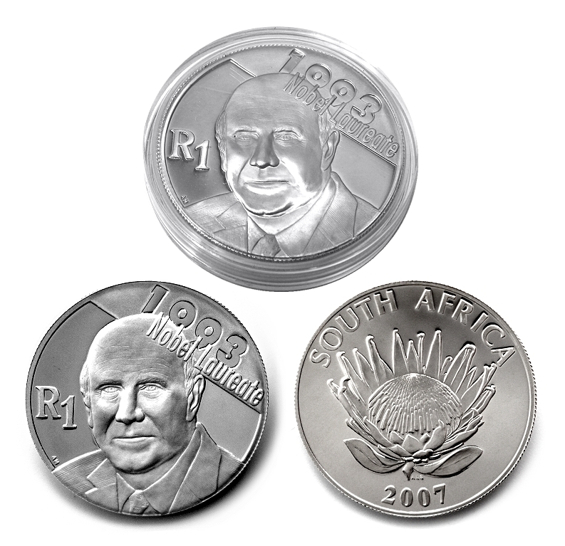 2007 Protea Silver Proof R1 Coin DeKlerk Nobel Prize winner coin aa