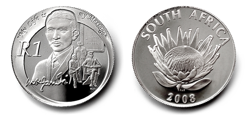 2008 Protea Silver Proof R1 Coin Gandhi Nobel Prize winner coin