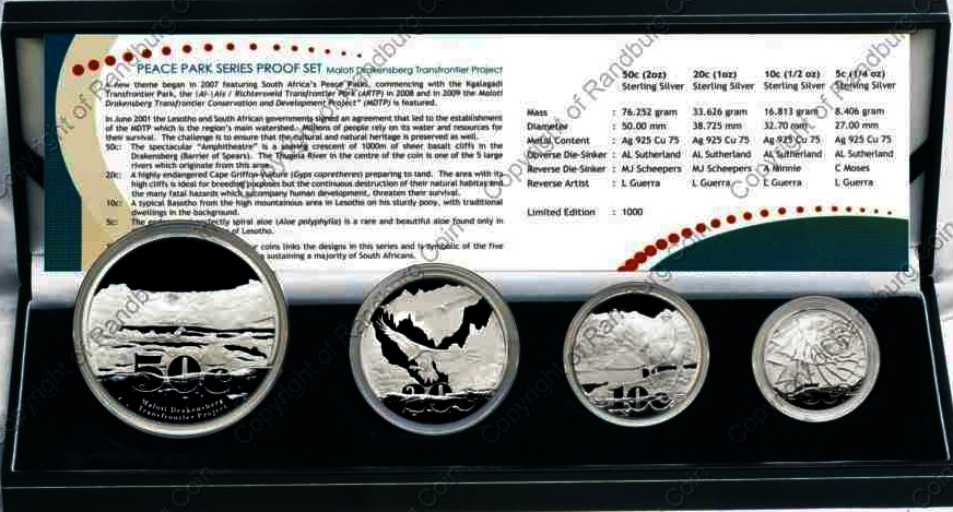 2009 Peace Park Series Silver Proof Set Maloti Drakensberg Transfrontier Project