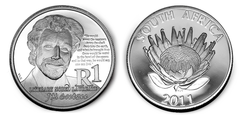 2011 Protea Silver Proof R1 Coin J M Coetzee coin