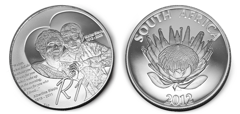 2012 Protea Silver Proof R1 Coin Sisulu coin