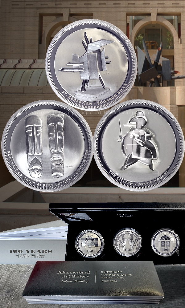 2015 3x 2oz Silver Medallions 100Yrs of Johannesburg Art Gallery