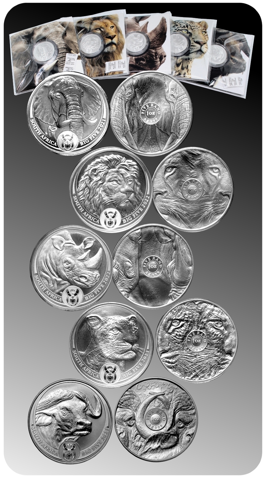 2021 22 23 Big Five 1oz Silver Brilliant Uncirculated Coins Complete Set