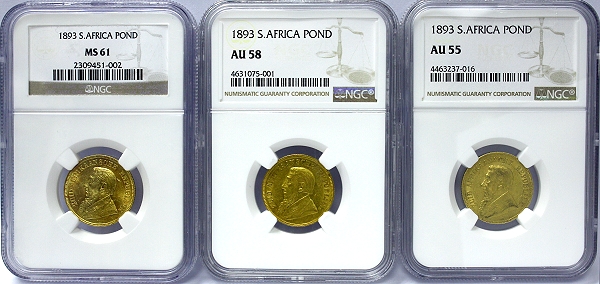 1893 Gold ZAR Ponde MS61 AU58 AU55