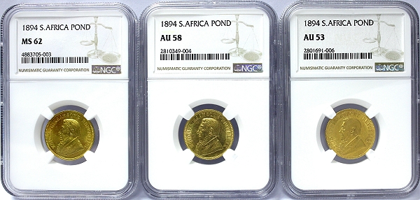 1894 Gold ZAR Ponde MS62 AU58 AU53