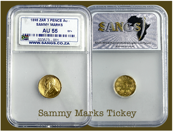 1898 ZAR Sammy Marks Tickey SANGS Grade AU55