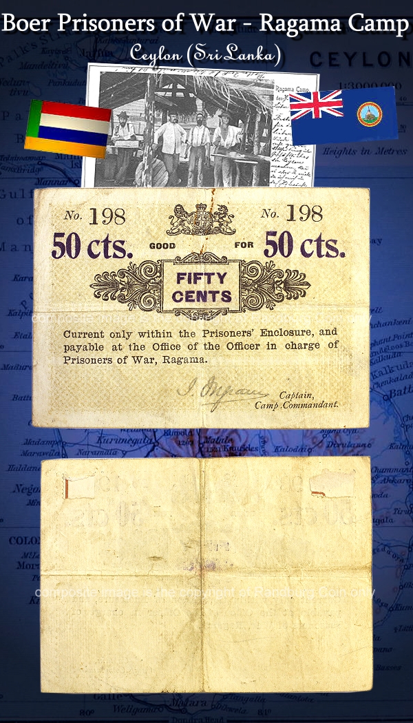 1901 Ceylon Prisoner War Good Fors Ragama Camp 50cts Note