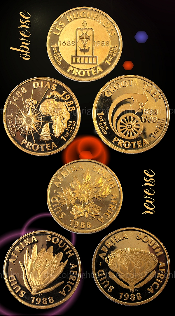 1988 Gold Proof 3 Coin Dias Huguenots Groot Trek Set aa