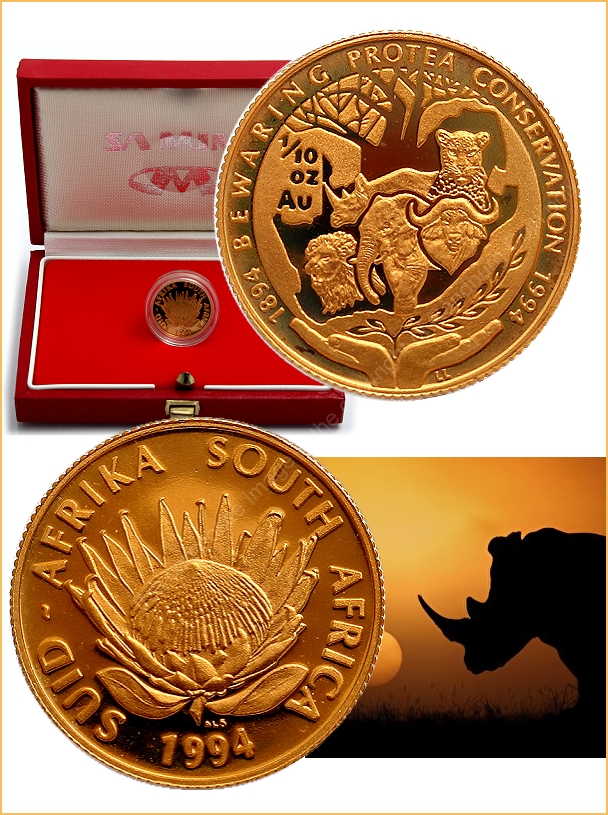 1994 Gold Proof Tenth oz Conservation Protea Series coin