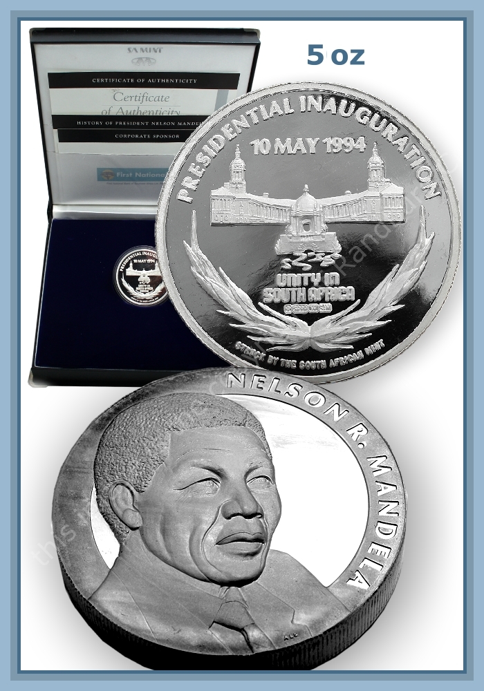 1994 Silver 5oz Nelson Mandela Presidential Inauguration medallion