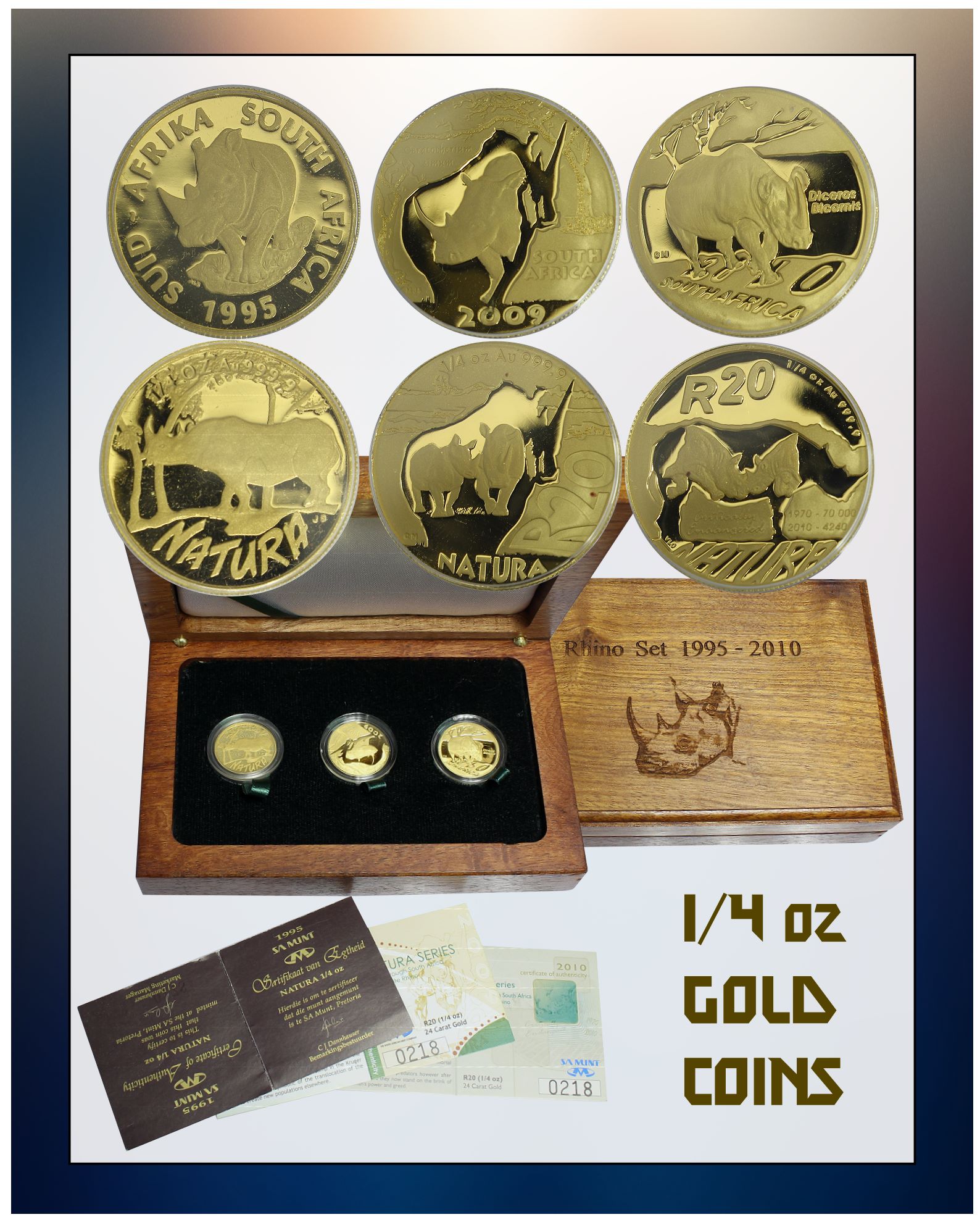 1995 2009 2010 3xGold Quarter oz Rhino Coin Set